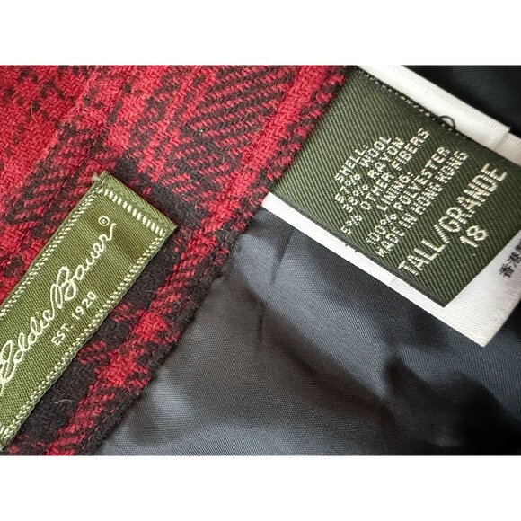 Eddie Bauer Skirt Womens 18 Red Wool Plaid Maxi Fringed Blanket Wrap Preppy Acad - Picture 5 of 7